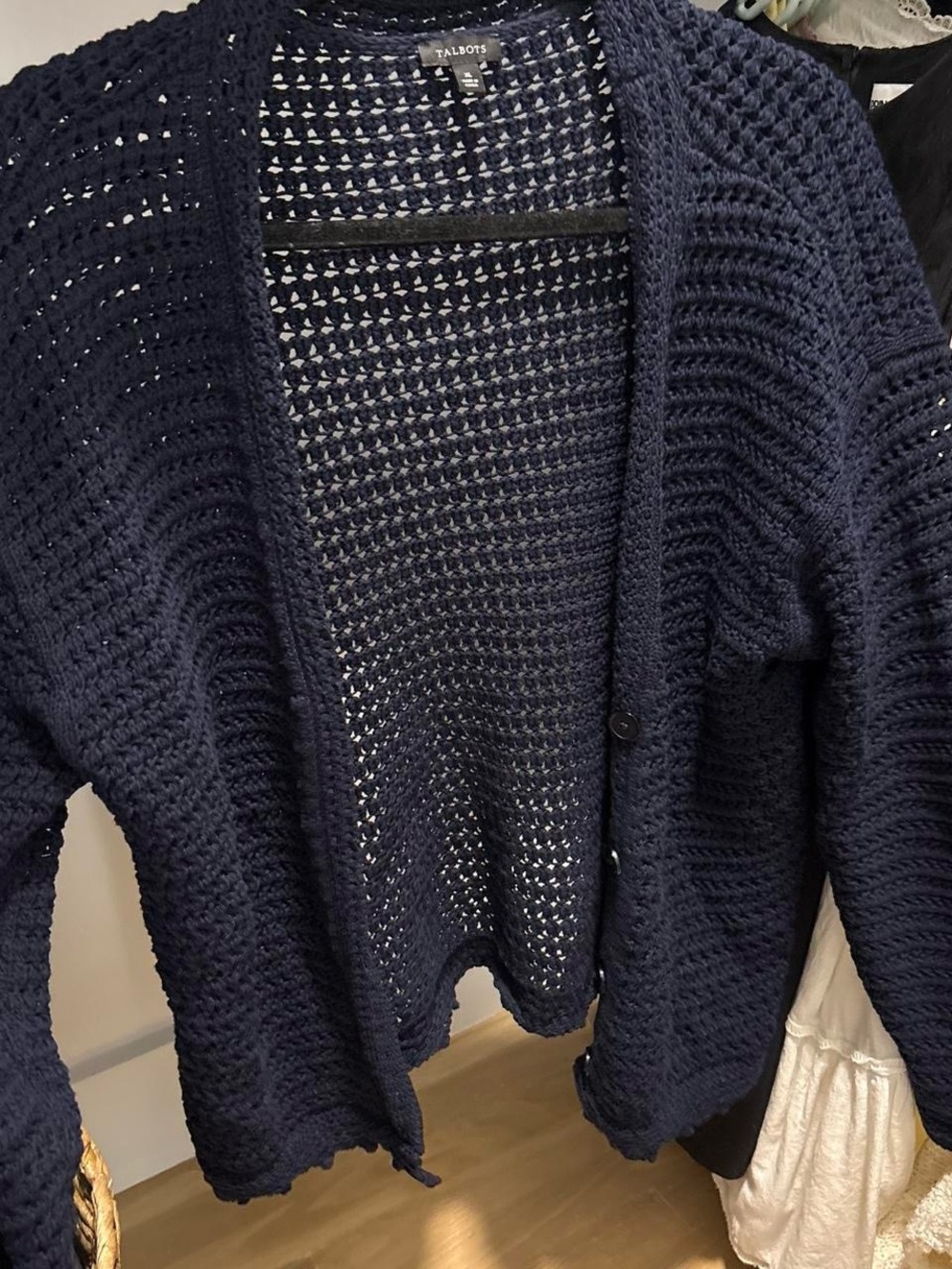 Talbots Navy Open-Weave Button Front Cardigan